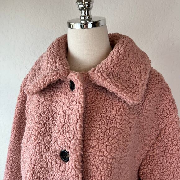 NWOT Ann Taylor Pink Button Up Teddy Coat size Large Sherpa Preppy - Picture 2 of 11